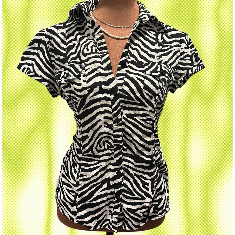 Vintage MICHAEL Michael Kors Zebra Print Button Up Blouse